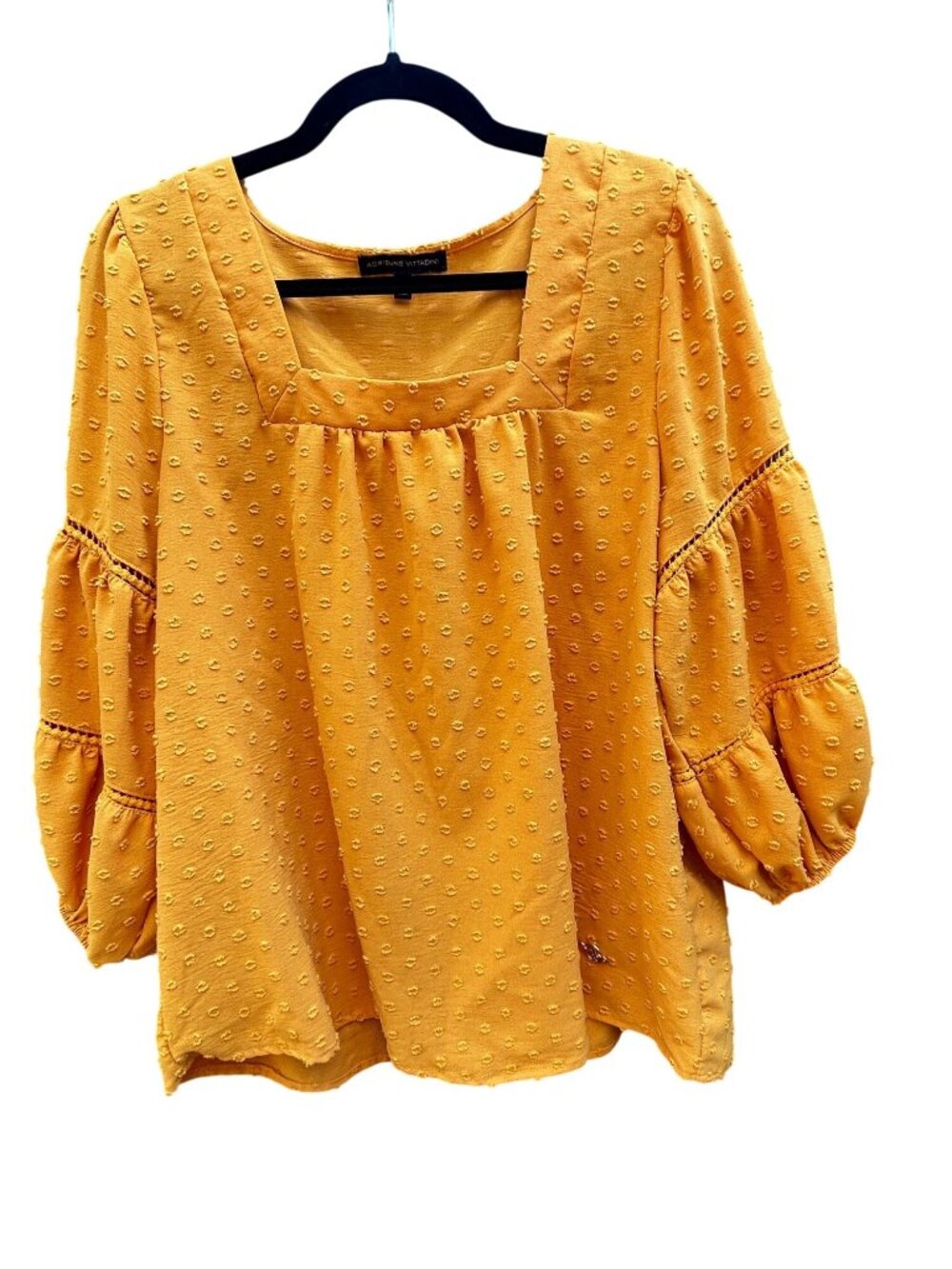 Adrienne Vittadini Yellow Textured Blouse With Puff Sleeves Large 1954
